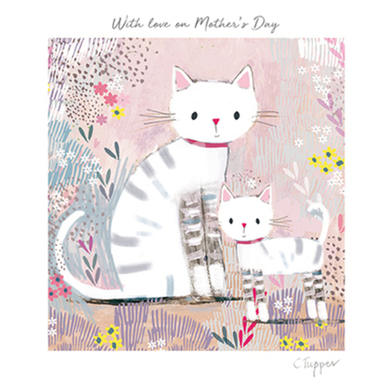 This Mothers Day greetings card from Paper Rose has two pussycats in a meadow of flowers and With Love On Mothers Day written on the front. The card is perfect to send to someone to celebrate Mothering Sunday.  It is blank on the inside to write your own message and comes complete with a pink envelope.